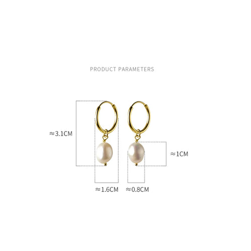 Pearl Drop Hoop Earrings, Baroque Freshwater Cultured Pearl on a 925 Sterling Silver Huggie Hoop, Gold or Silver