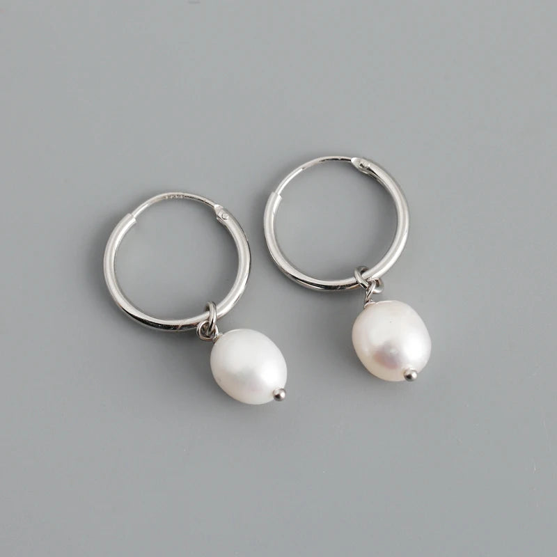 Pearl Drop Hoop Earrings, Baroque Freshwater Cultured Pearl on a 925 Sterling Silver Huggie Hoop, Gold or Silver
