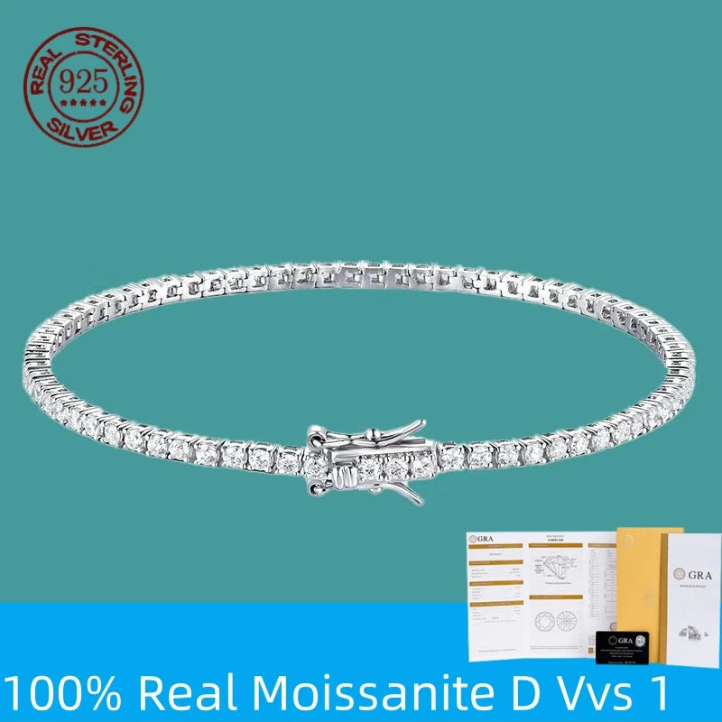 Moissanite Tennis Bracelet, 2mm GRA Certified Stones in 925 Sterling Silver, Silver or 18K Gold Plated