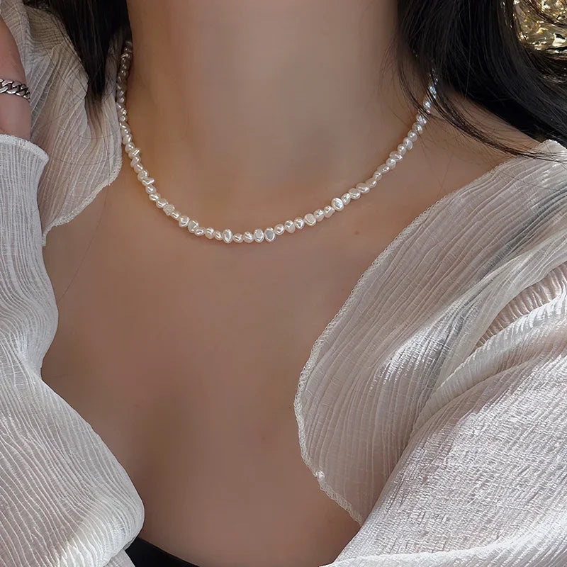 Dainty Baroque Pearl Necklace, 4-5mm Cultured Freshwater Pearls with 925 Sterling Silver Clasp, Gold or Silver