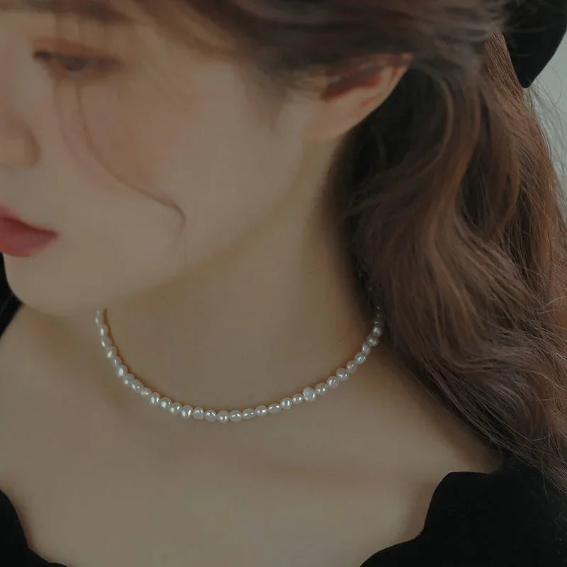 Dainty Baroque Pearl Necklace, 4-5mm Cultured Freshwater Pearls with 925 Sterling Silver Clasp, Gold or Silver