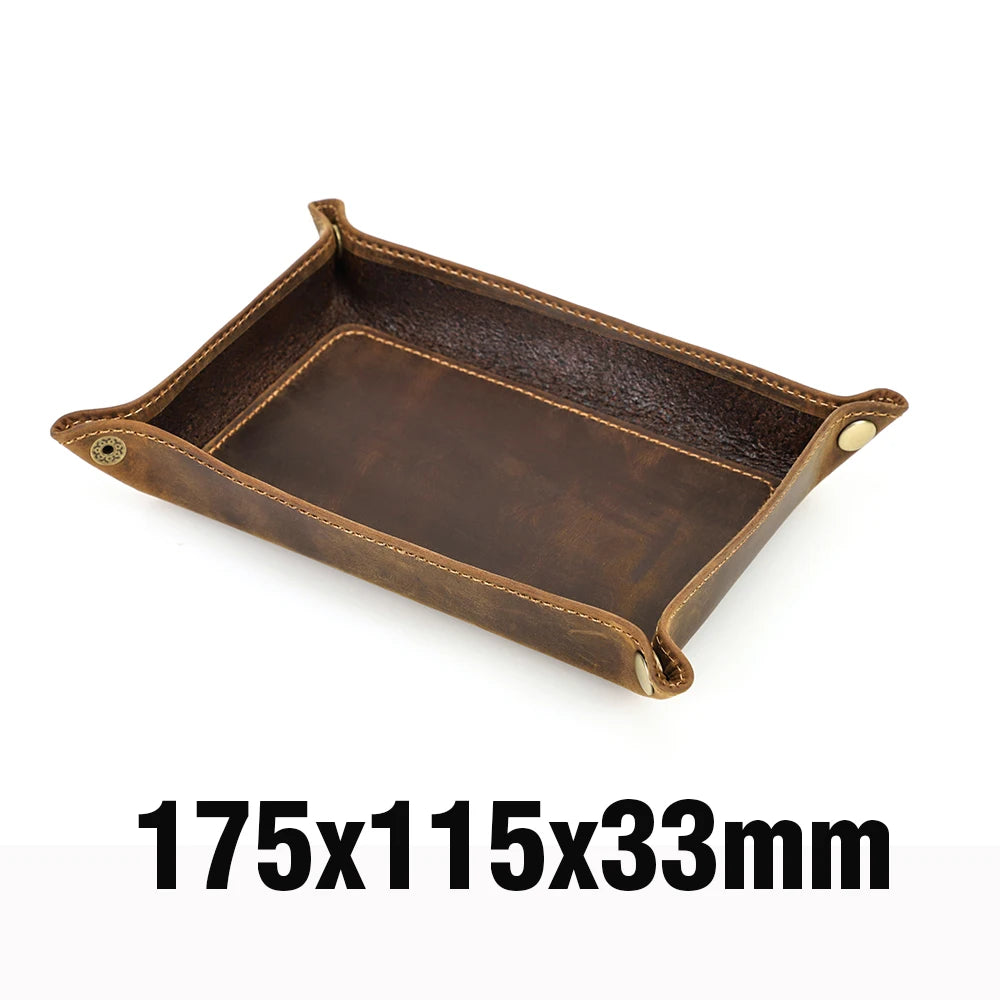 Brown genuine leather foldable valet tray with snap corners, view 8