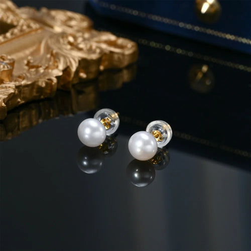 Freshwater Pearl Stud Earrings, Round White Cultured Pearls on 925 Sterling Silver Posts, 6-11mm, Gold or Silver