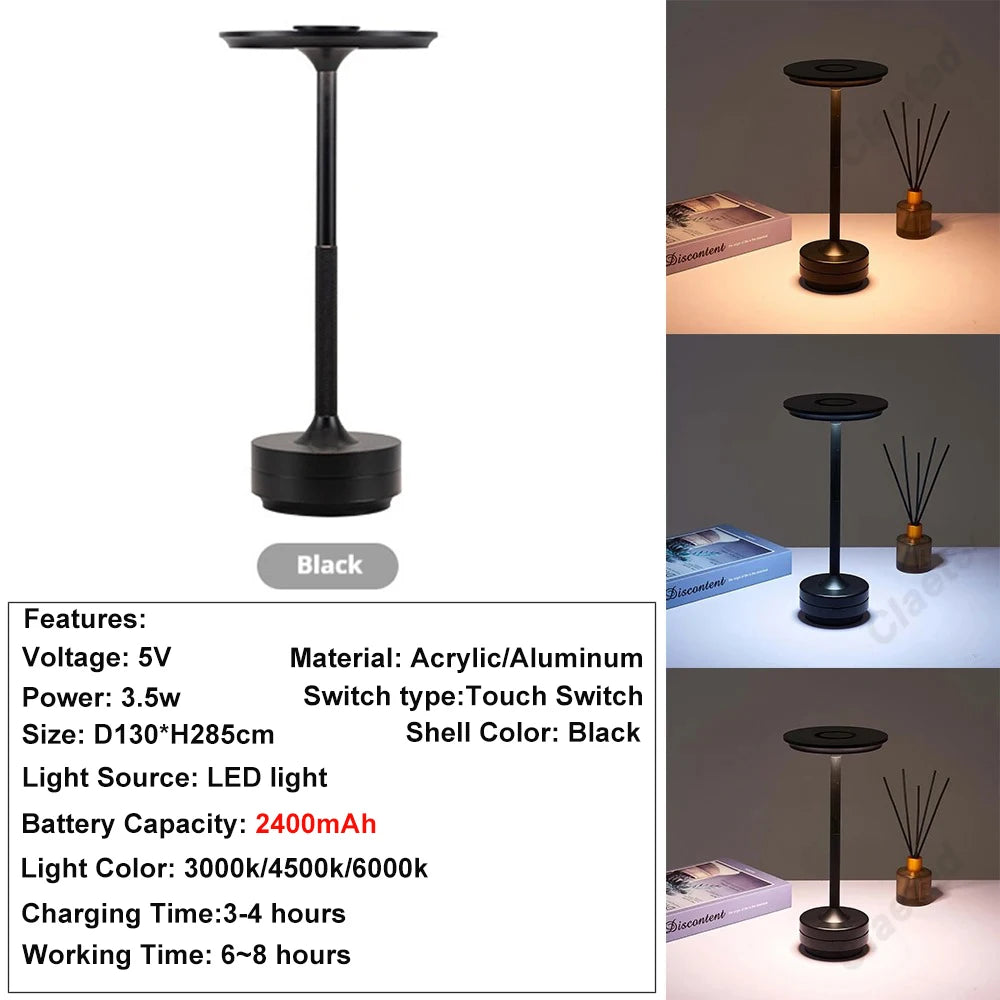 Cordless Crystal Lantern Table Lamp, Rechargeable LED Touch Lamp for Dining Table, Bar and Bedside, Gold, Silver or Black