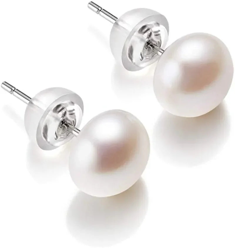 Freshwater Pearl Stud Earrings, Round White Cultured Pearls on 925 Sterling Silver Posts, 6-11mm, Gold or Silver