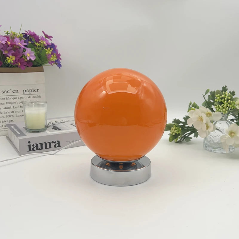 Glass Globe Table Lamp, Vintage Opal Glass Bedside Lamp with Chrome Base, 3 Color Temperatures, USB Powered