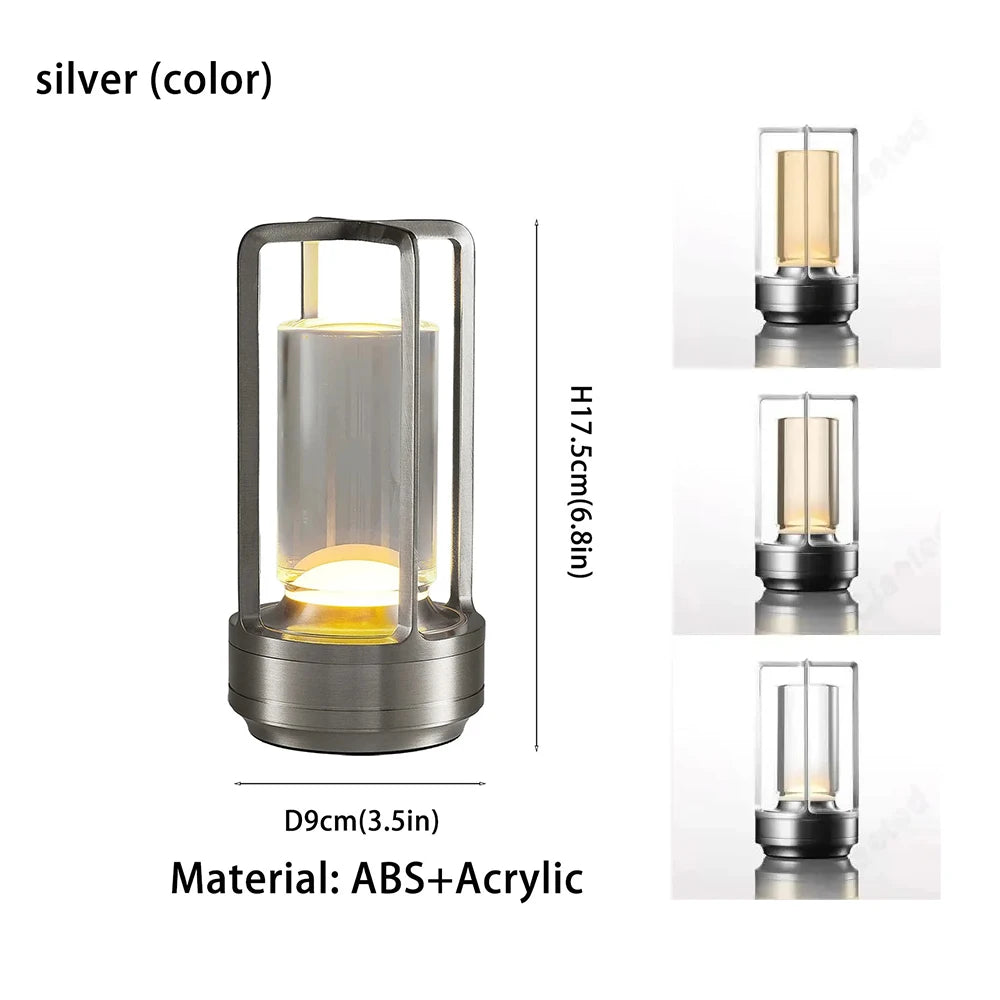Cordless Crystal Lantern Table Lamp, Rechargeable LED Touch Lamp for Dining Table, Bar and Bedside, Gold, Silver or Black