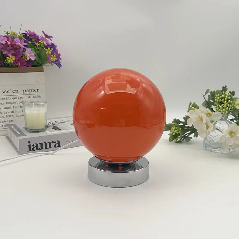 Glass Globe Table Lamp, Vintage Opal Glass Bedside Lamp with Chrome Base, 3 Color Temperatures, USB Powered