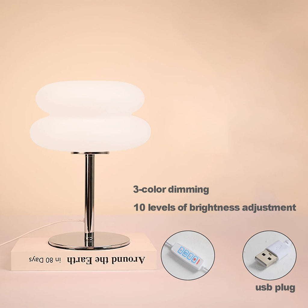 Stacked Cloud Table Lamp, Modern Frosted Bedside Lamp with Chrome Stand, Remote Control and 9 Brightness Levels