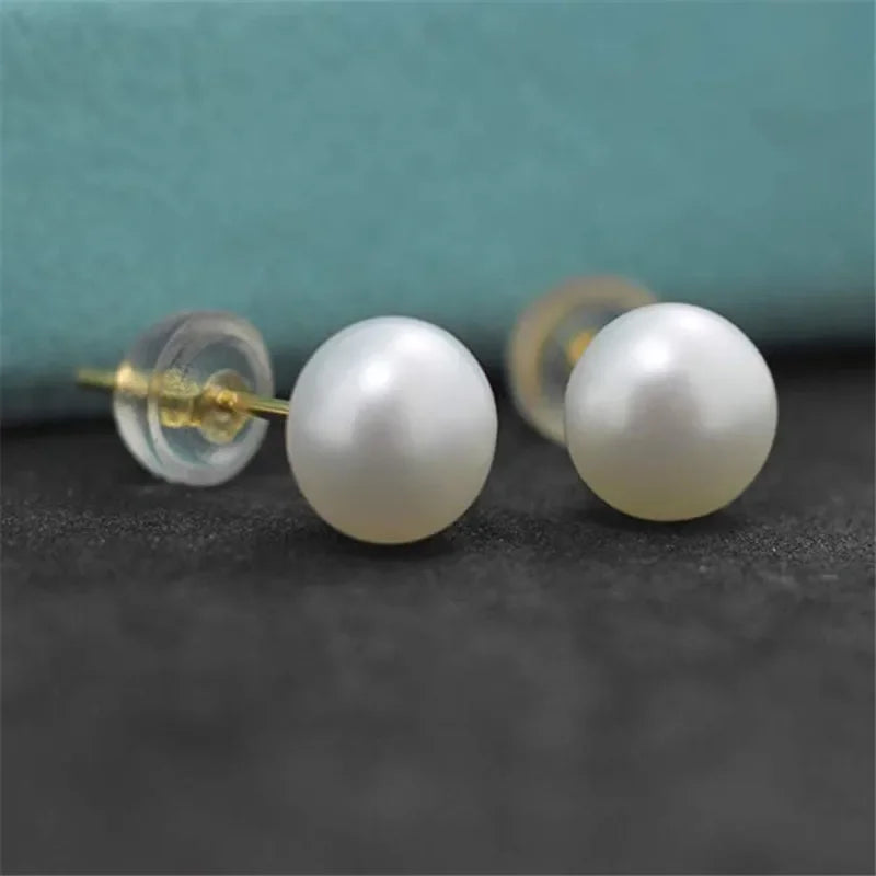 Freshwater Pearl Stud Earrings, Round White Cultured Pearls on 925 Sterling Silver Posts, 6-11mm, Gold or Silver