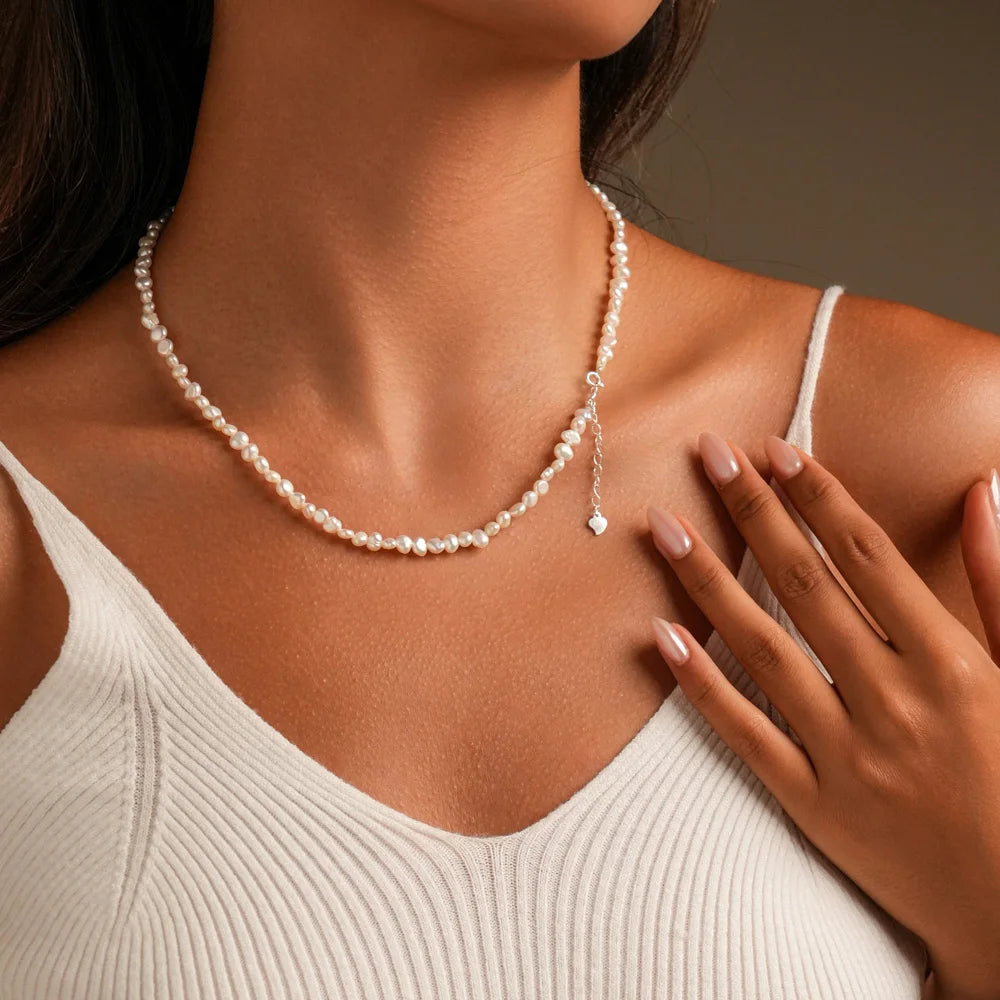 Dainty Baroque Pearl Necklace, 4-5mm Cultured Freshwater Pearls with 925 Sterling Silver Clasp, Gold or Silver