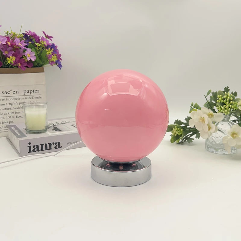 Glass Globe Table Lamp, Vintage Opal Glass Bedside Lamp with Chrome Base, 3 Color Temperatures, USB Powered