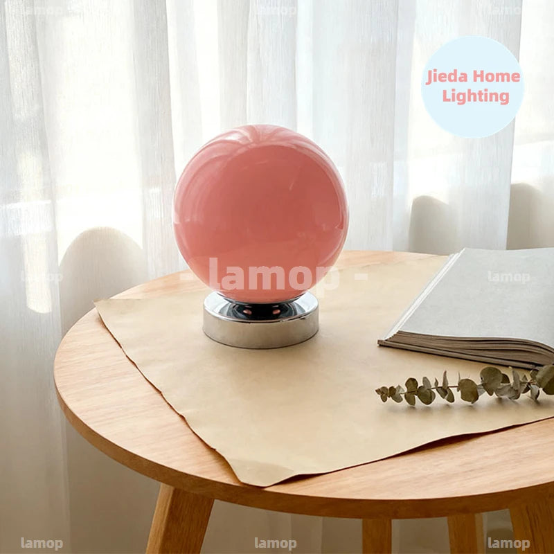 Glass Globe Table Lamp, Vintage Opal Glass Bedside Lamp with Chrome Base, 3 Color Temperatures, USB Powered
