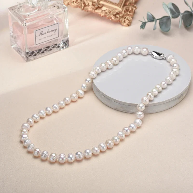 Baroque Pearl Necklace, 8-10mm Cultured Freshwater Pearls with 925 Sterling Silver Clasp, 16 to 20 Inch