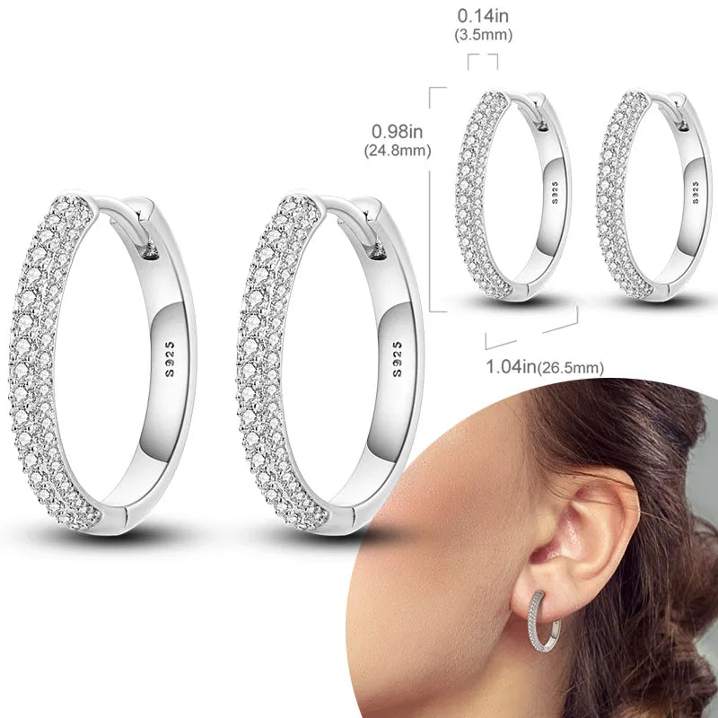 Pave Hoop Earrings, 925 Sterling Silver Huggie Hoops with Cubic Zirconia, 18K Gold Plated or Silver