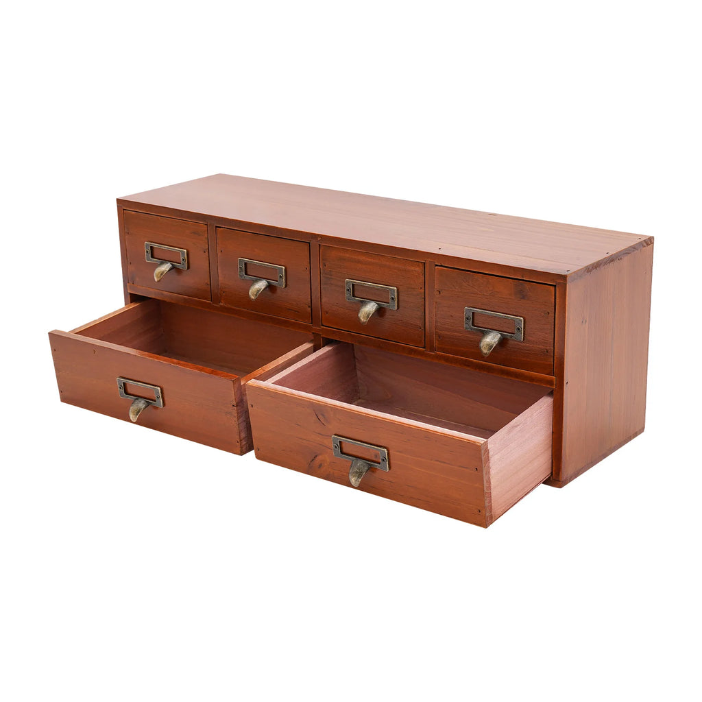Wooden 6-drawer apothecary cabinet with label holders, view 5