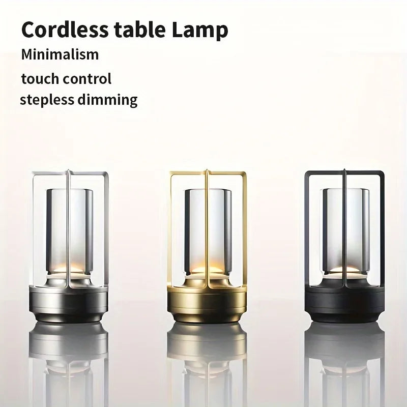 Cordless Crystal Lantern Table Lamp, Rechargeable LED Touch Lamp for Dining Table, Bar and Bedside, Gold, Silver or Black