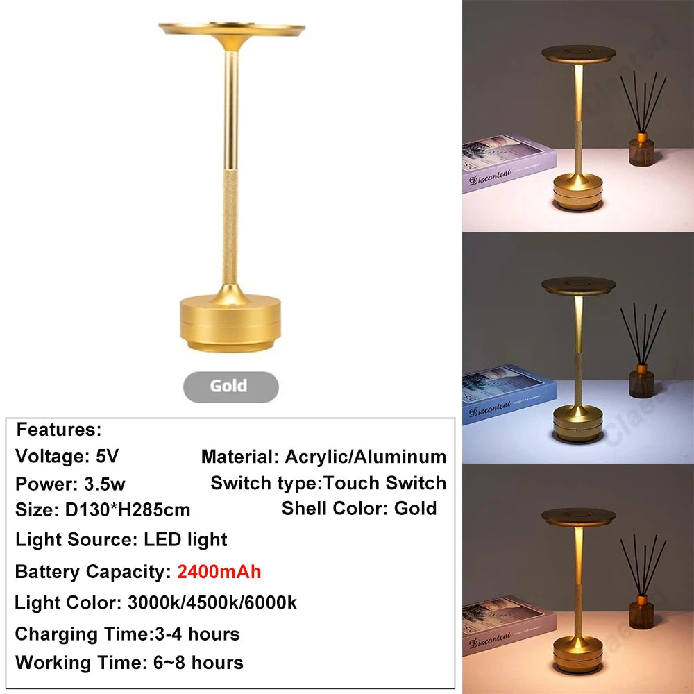 Cordless Crystal Lantern Table Lamp, Rechargeable LED Touch Lamp for Dining Table, Bar and Bedside, Gold, Silver or Black