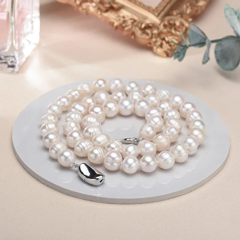 Baroque Pearl Necklace, 8-10mm Cultured Freshwater Pearls with 925 Sterling Silver Clasp, 16 to 20 Inch