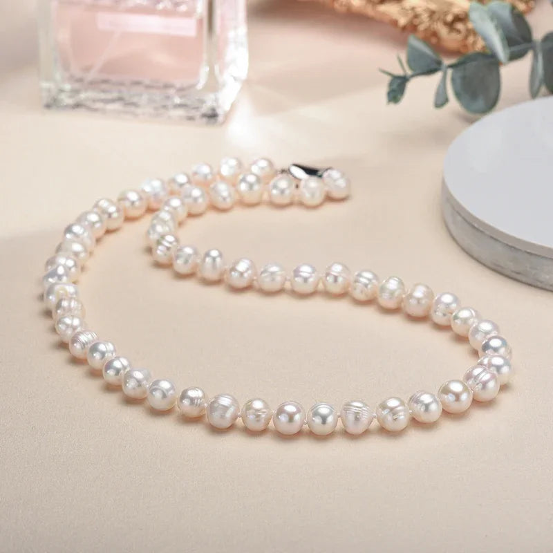Baroque Pearl Necklace, 8-10mm Cultured Freshwater Pearls with 925 Sterling Silver Clasp, 16 to 20 Inch