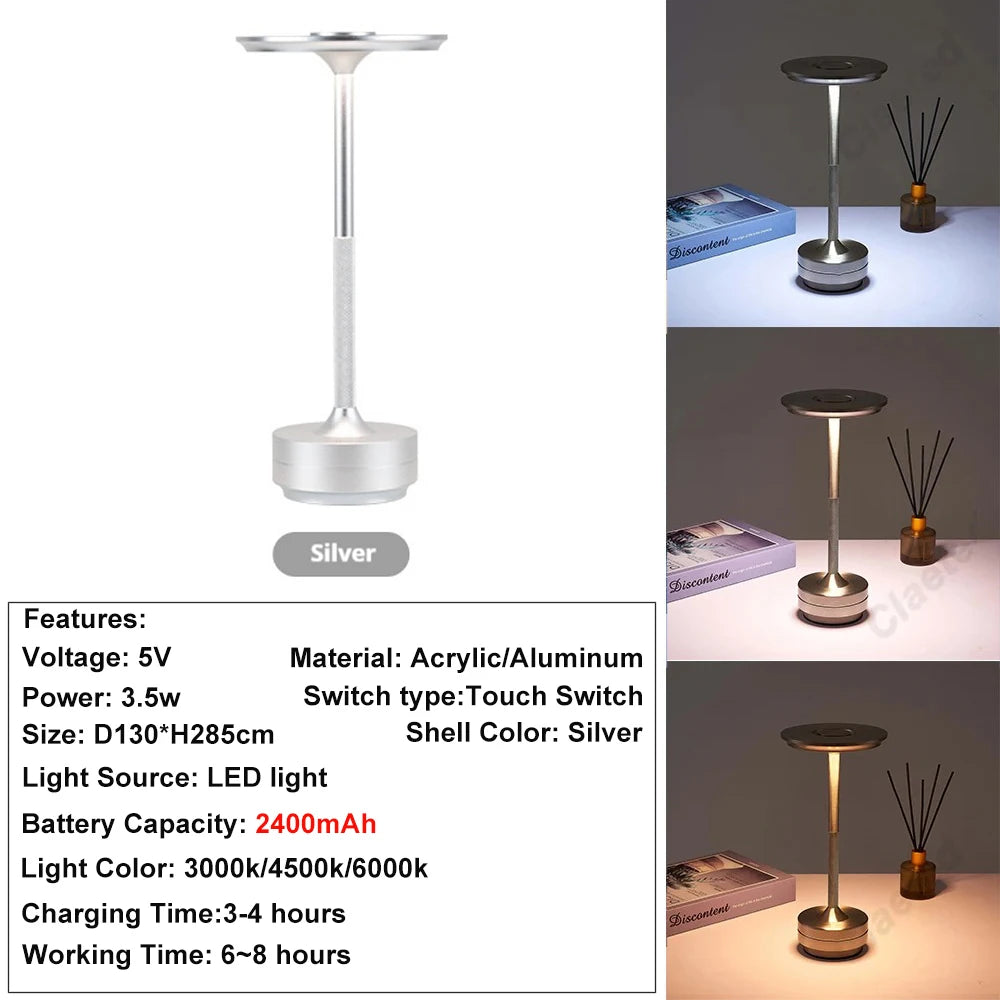 Cordless Crystal Lantern Table Lamp, Rechargeable LED Touch Lamp for Dining Table, Bar and Bedside, Gold, Silver or Black