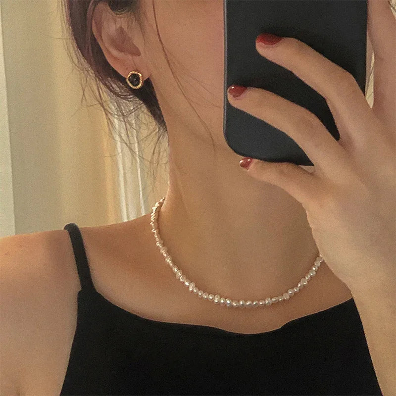Dainty Baroque Pearl Necklace, 4-5mm Cultured Freshwater Pearls with 925 Sterling Silver Clasp, Gold or Silver