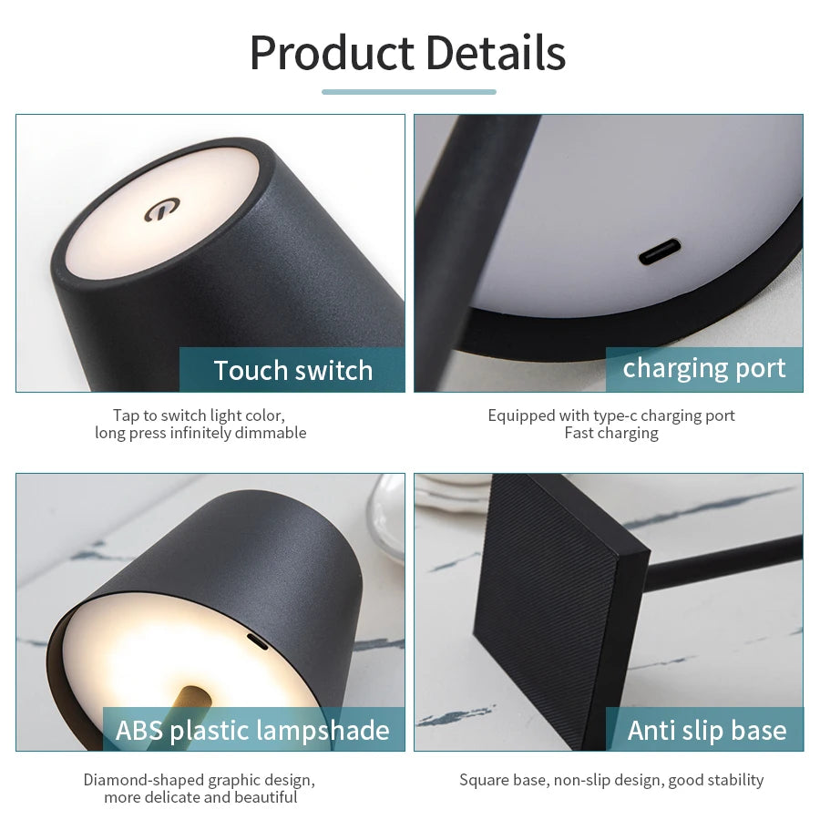Cordless Table Lamp, Rechargeable LED Dome Lamp with Touch Dimmer for Dining Table, Restaurant, Bedside and Patio