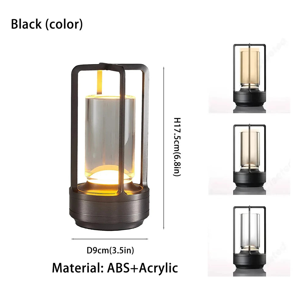 Cordless Crystal Lantern Table Lamp, Rechargeable LED Touch Lamp for Dining Table, Bar and Bedside, Gold, Silver or Black