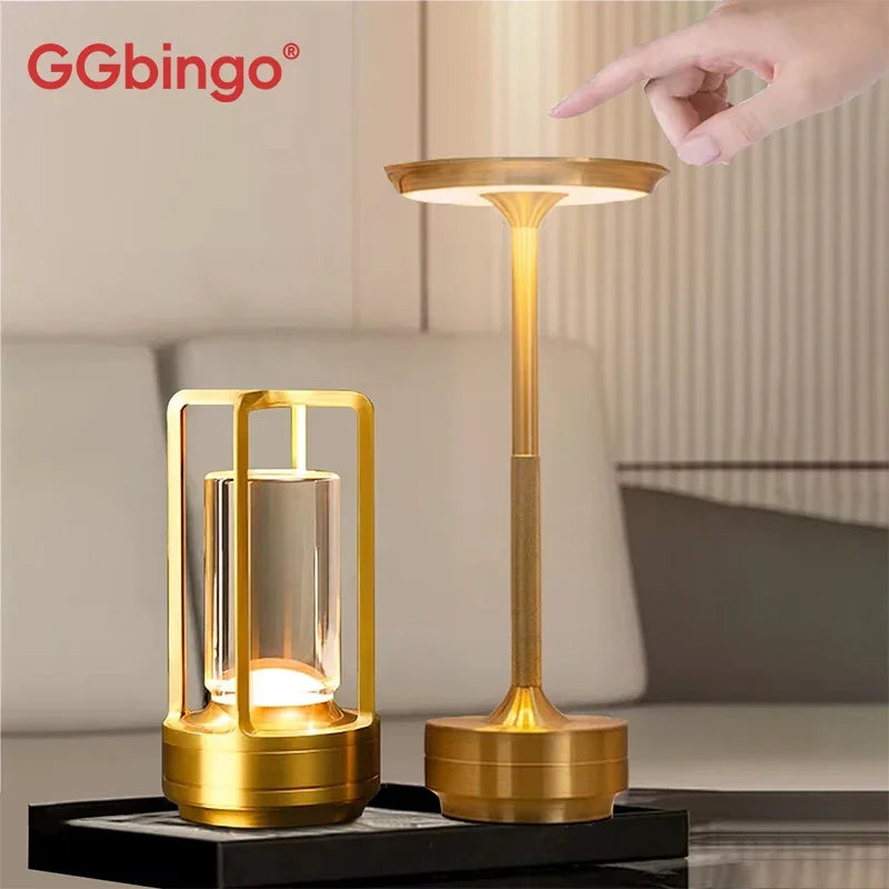 Cordless Crystal Lantern Table Lamp, Rechargeable LED Touch Lamp for Dining Table, Bar and Bedside, Gold, Silver or Black