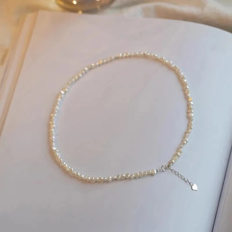 Dainty Baroque Pearl Necklace, 4-5mm Cultured Freshwater Pearls with 925 Sterling Silver Clasp, Gold or Silver