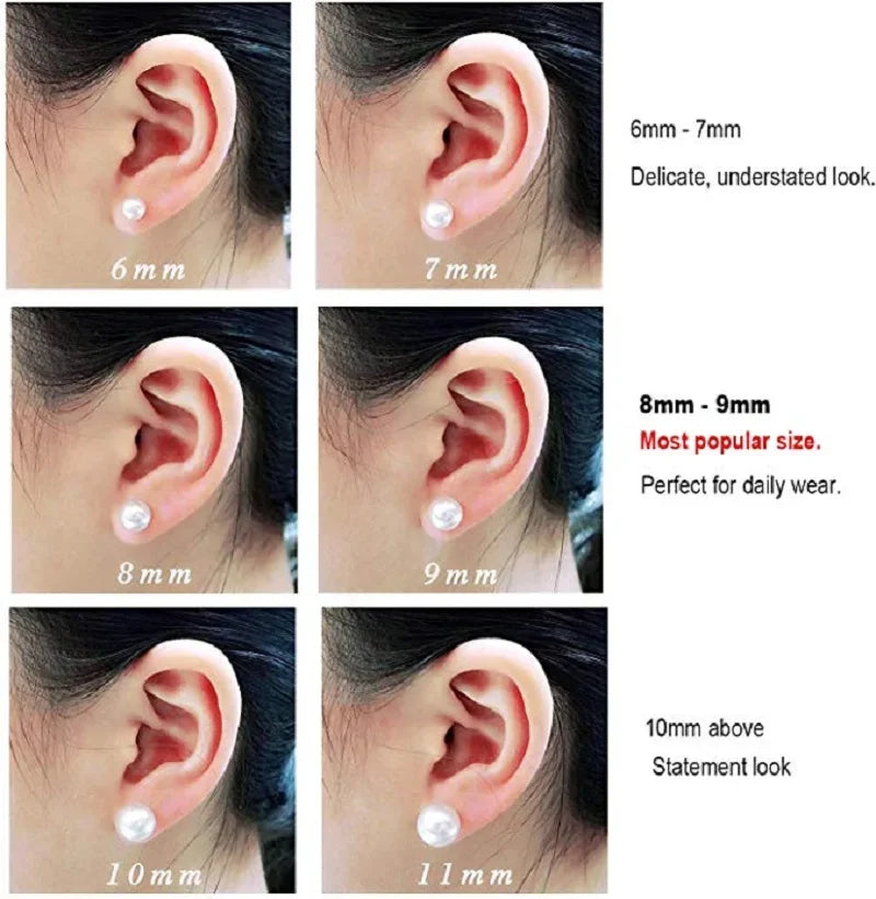 Freshwater Pearl Stud Earrings, Round White Cultured Pearls on 925 Sterling Silver Posts, 6-11mm, Gold or Silver