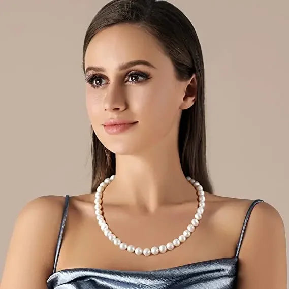 Baroque Pearl Necklace, 8-10mm Cultured Freshwater Pearls with 925 Sterling Silver Clasp, 16 to 20 Inch