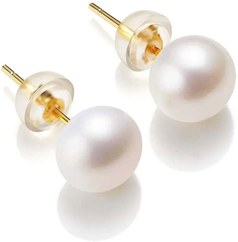 Freshwater Pearl Stud Earrings, Round White Cultured Pearls on 925 Sterling Silver Posts, 6-11mm, Gold or Silver